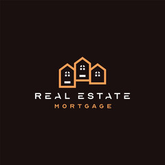 House Logo. Gold House Symbol Geometric Linear Style isolated on Double Background. Usable for Real Estate, Construction