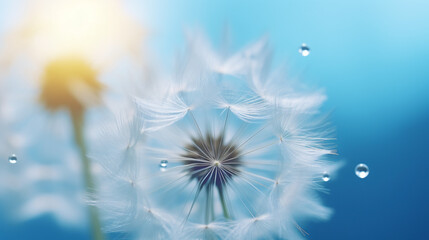 Beautiful dew drops on a dandelion seed