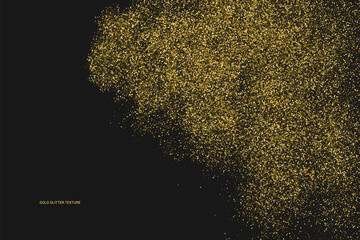 Gold Glitter Texture Isolated On Black. Goldish Color Sequins. Celebratory Background. Golden Explosion Of Confetti. Vector Illustration.