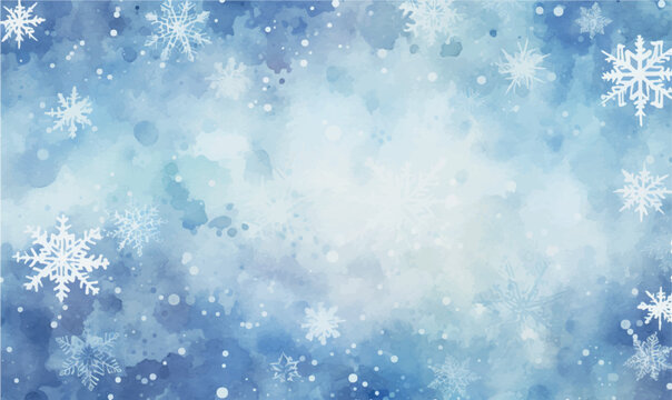 watercolor winter christmas background with snowflakes