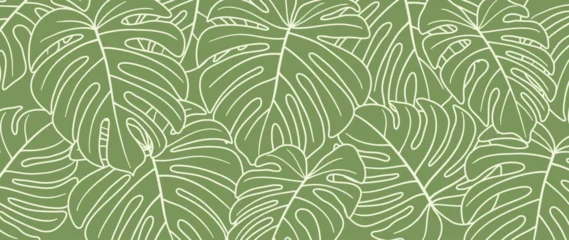 Fotobehang Abstract botanical art background vector. Natural hand drawn pattern design with leaves branch. Simple contemporary style illustrated Design for fabric, print, cover, banner, wallpaper. © TWINS DESIGN STUDIO