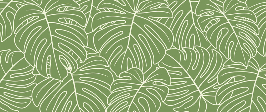 Abstract botanical art background vector. Natural hand drawn pattern design with leaves branch. Simple contemporary style illustrated Design for fabric, print, cover, banner, wallpaper.
