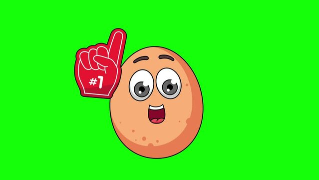 number 1 fan egg cartoon emoticon, looping animation