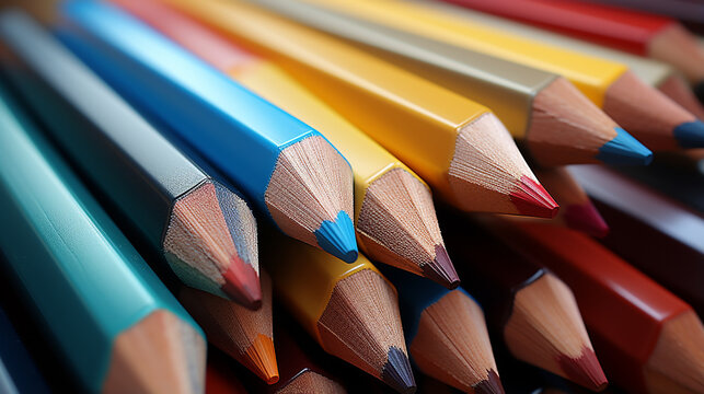 color pencils in a row HD 8K wallpaper Stock Photographic Image 