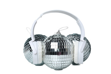 PNG,disco ball with headphones, isolated on white background
