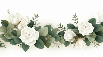Flower banner floral background white roses and green eucalyptus
