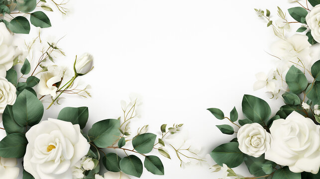 Flower banner floral background white roses and green eucalyptus