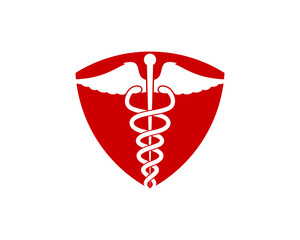 Caduceus silhouette inside the shield vector logo