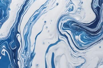 the abstract background of blue and white acrylic paints in water liquid marble texture
