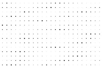 Dot grid halftone seamless pattern. Different sized round points background. Abstract monochrome retro texture. Dotty perforated surface. Vector graphic illustration.