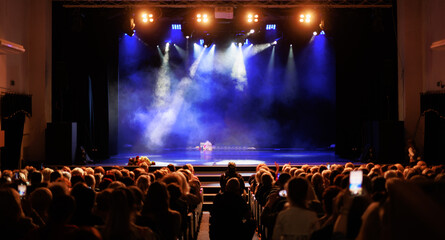 stage light with colored spotlights and smoke, concert and theatre scene 