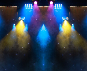 stage light with colored spotlights and smoke, concert and theatre scene 