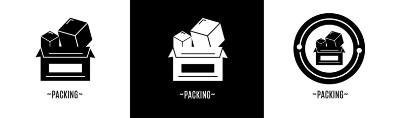 Packing logo set. Collection of black and white logos for business and stock.