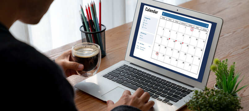 Calendar on computer software application for modish schedule planning for personal organizer and online business