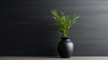 Black vase with plant