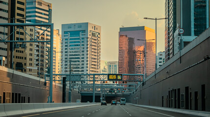 Fototapeta na wymiar Abu Dhabi city during sunset, Beautiful sky at sunset, clouds during sunset. High quality photo