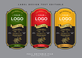 Coffee label design, design template editable text. Editable text label coffee design. Vector illustration	