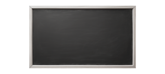Black chalk blackboard texture background, dark wall backdrop wallpaper, billboard wood frame for adding text, education background, isolated on transparent background, Png files