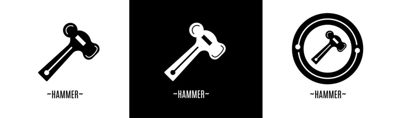 Hammer logo set. Collection of black and white logos. Stock vector.