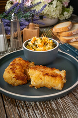 Pieces of fried cod fillet.