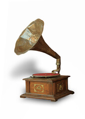old gramophone  isolated on white background with clipping path. 
