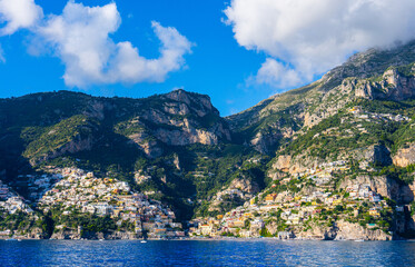 Postiano Italy, 29 october 2023 - The town Positano on the Amalfi coast seen from a distance