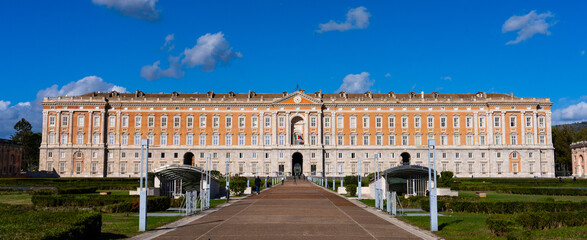 Caserta, Italy, 6 november 2023 - Front of the Royal Palace of Caserta (Reggia di Caserta) - obrazy, fototapety, plakaty