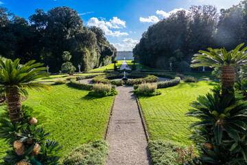 Caserta, Italy, 6 november 2023 - Garden and the Fontana (Fountain) Margherita of the Royal Palace of Caserta - obrazy, fototapety, plakaty