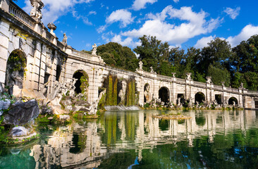 Caserta, Italy, 6 november 2023 - Fountain of Aeolus (Fontana di Eolo) at the gardens of the Royal Palace of Caserta