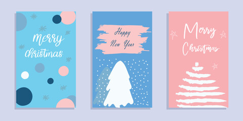 Modern cards in doodle style Merry Christmas and Happy New Year.