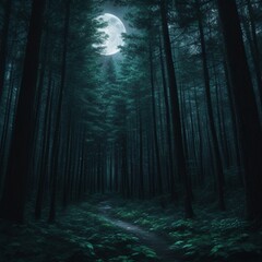 Obraz premium Silent Shadows: A Dark Forest Embraced by the Night