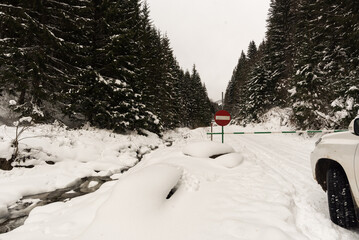 Winter Romanian landscape. Snowy Carpathian forests - 681410369
