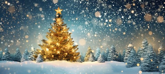 Fototapeta na wymiar Christmas tree outdoors on Christmas eve, snowy weather.