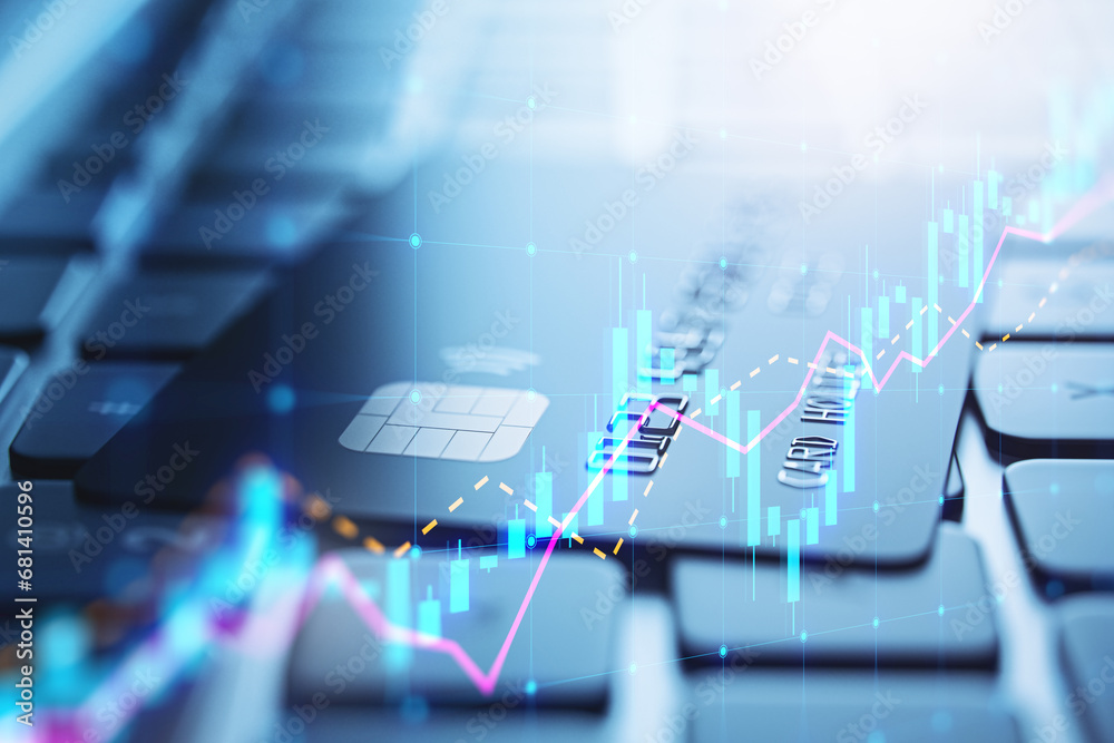 Poster conceptual credit card with growing financial graph projection