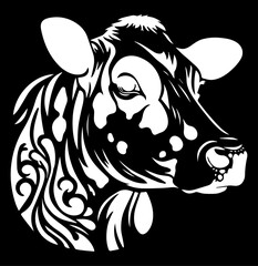 Cow stencil, black and white cow, stencil layout for cutting out a cow