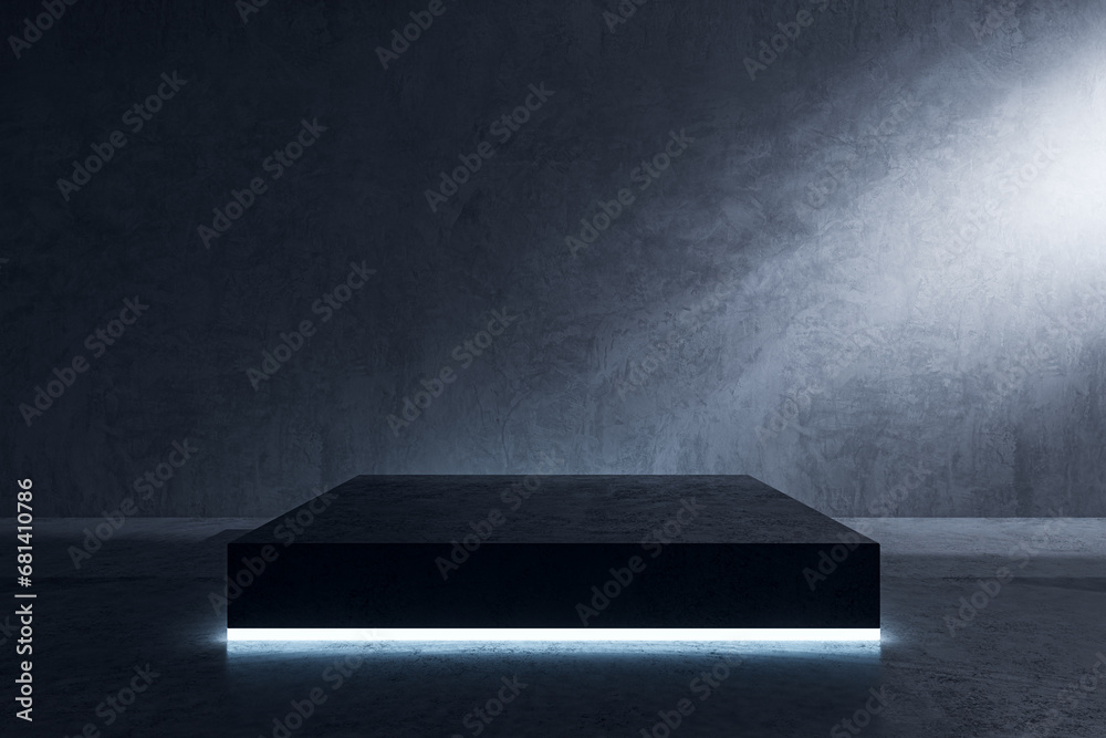 Aufkleber Empty concrete surface with pedestal and mock up place and light. Presentation concept. 3D Rendering.