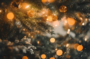 Obraz na płótnie Canvas Festive Christmas background with Christmas tree and free space.