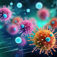 Obraz premium microscopic view of floating influenza virus cells flu. medical science concept