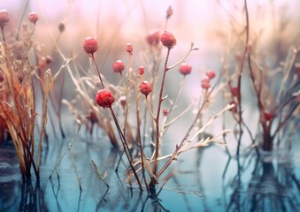 Frosty flower standing in snow