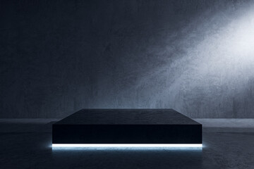 Empty concrete surface with pedestal and mock up place and light. Presentation concept. 3D Rendering.