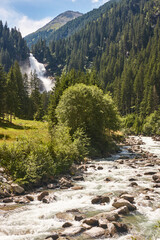 Obraz premium Krimml waterfalls. Nature landmark in Salzburg region. Austrian scenery highlight