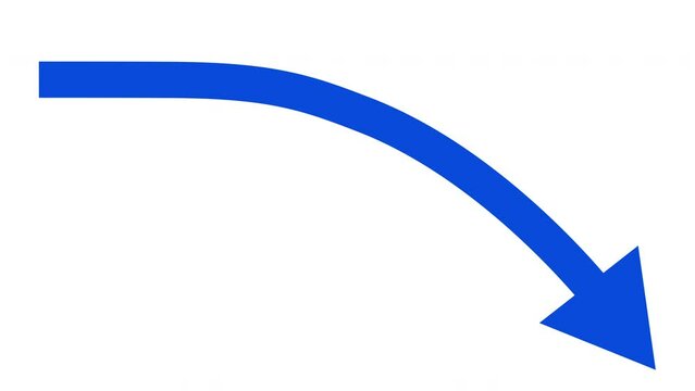 Animation of a blue arrow falling down diagonally on white background