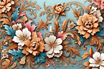 Möbelaufkleber background texture abstract surfacee design geomatric floral pattern natural flowers bunch baroque ornament paisley border design © rutchakon