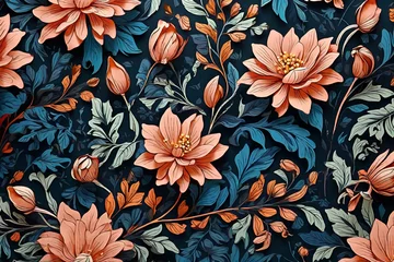 Foto op Canvas Floral liberty pattern drawing. Plant background © rutchakon