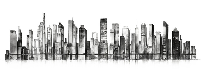 Fototapeta na wymiar illustration of a skyscrapers in city, drawn by pen. Generative AI image.