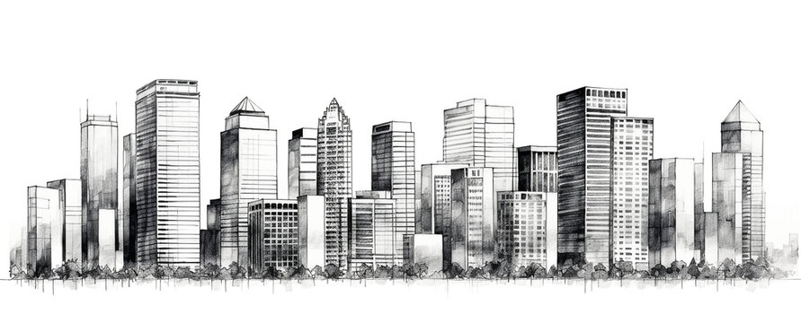 illustration of a skyscrapers in city, drawn by pen. Generative AI image.