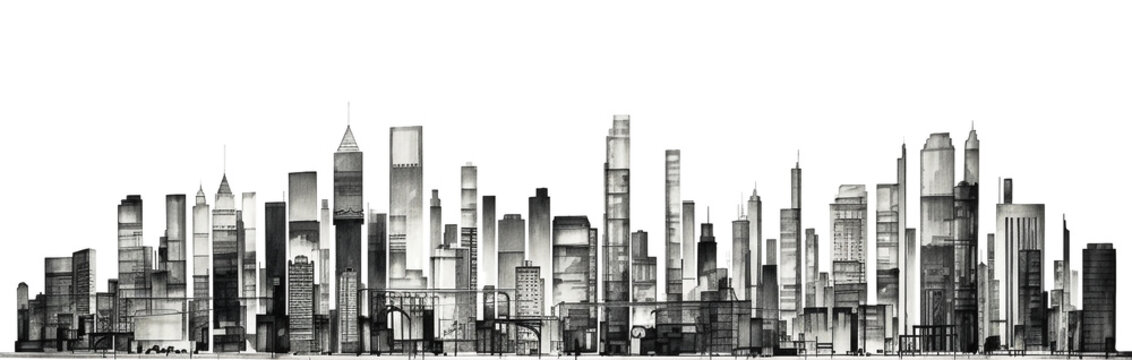 illustration of a skyscrapers in city, drawn by pen. Generative AI image.
