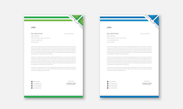 Green and blue color simple letterhead editable template design