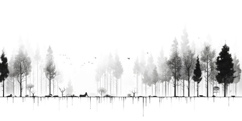 line art of forest. Generative AI image.