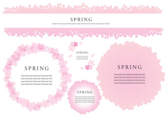 ピンクの春の花イラスト　フレーム　グラフィック素材　デコレーション